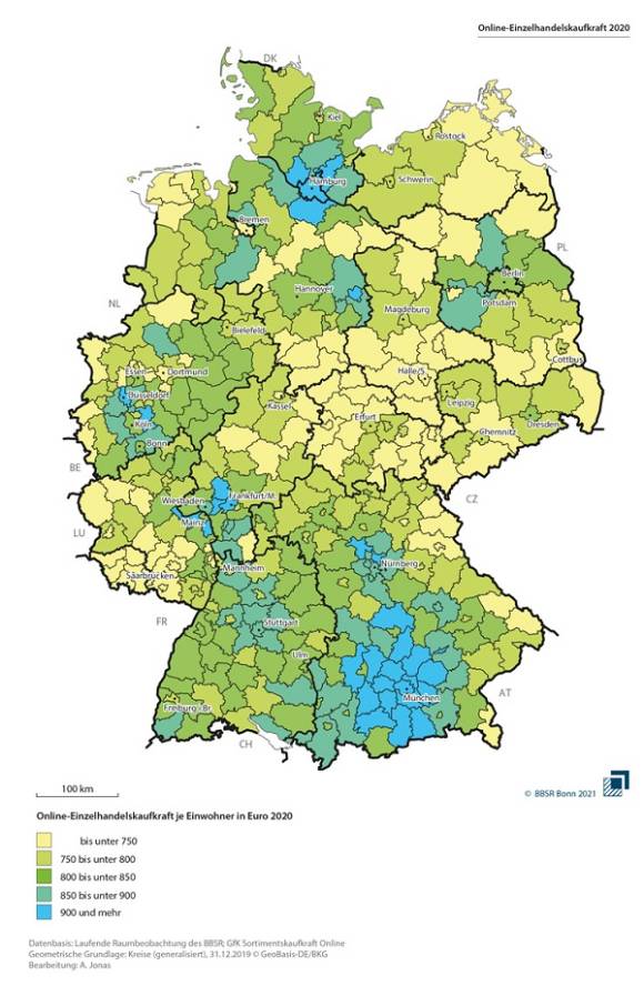 Karte Online-Einzelhandelskaufkraft Deutschland