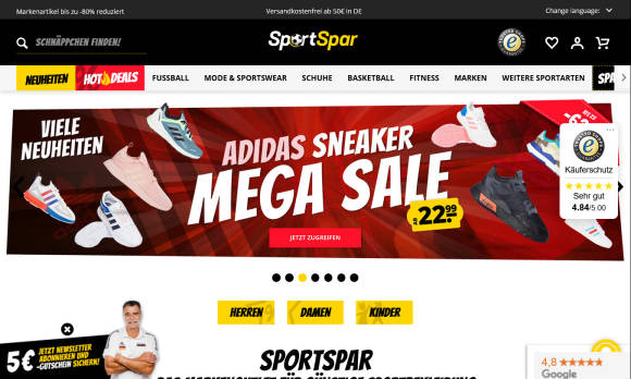 Screenshot der Website SportSpar.de 