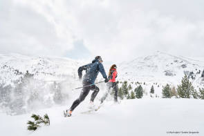 Zwei Personen beim Snowjogging 
