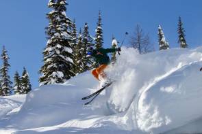 Skifahrer im Pulverschnee