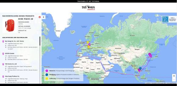 Weltkarte mit Tatonka-Lieferketten