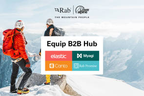 zwei Bergsteiger im Schnee und Logos von Equip Technologies 