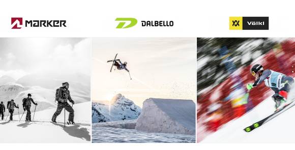 Wintersportbilder der Marken Dalbello, Völkl, Marker 