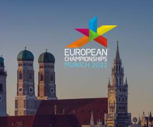 Münchner Altstadt-Skyline mit European Championchip-Logo