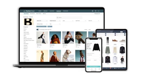 Bildschirme von PC, Smartphone und Tablett mit Fashioncloud-Inhalten