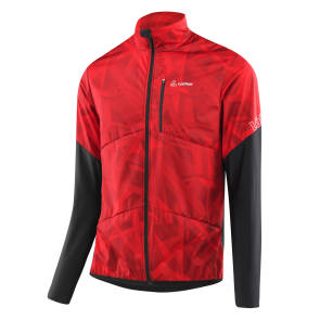 Rote Windshell-Jacke mit schwarzen Ärmeln