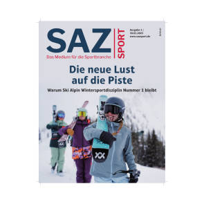 Titelbild SAZsport Nr. 1/2023 mit Skifahrern auf der Piste 