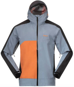 Graue Jacke mit orangenen Elementen 