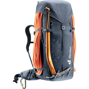 Schwarzer Rucksack mit orangenen Elementen