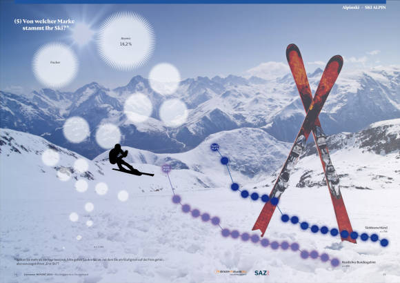 Skifahrer in verschneiter Alpenlandschaft, Grafik