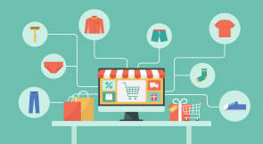 Online-Shopping-Shop auf Computerkonzept, Herrenmode-Produkte aus E-Shop 