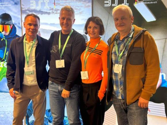Das BSI-Präsidium von links: Stefan Rosenkranz, Peter Baehr (Puma), Marina Moguš (Adidas), Jan Lorch (Vaude). 