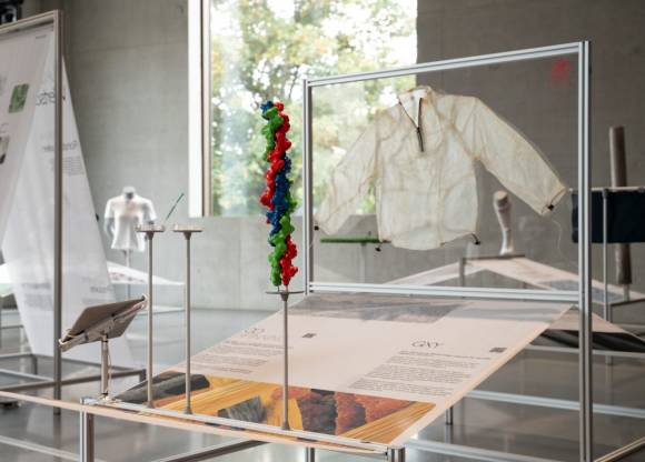 Ergebnisse aus dem Projekt „GXY“ zählen zu den Ausstellungsobjekten in Nürnberg. Dabei geht es um biotechnologisch hergestellte Kollagenmaterialien, die künftig fossile elastische Fasern wie Elastan ersetzen könnten. 