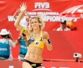 Laura Ludwig 2017 in Wien, wo sie nach Olympia-Gold 2016 (in Rio) mit ihrer Partnerin Kira Walkenhorst auch den WM-Titel gewann.