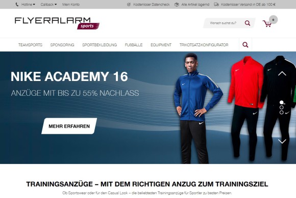 Screenshot von Flyeralarm-sport.com 