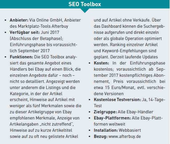 eBay SEO ToolSEO Toolbox Afterbuy Überblick